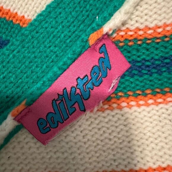 Edikted Knit Tie Halter Cropped Top Size Small Green Orange - Picture 5 of 5